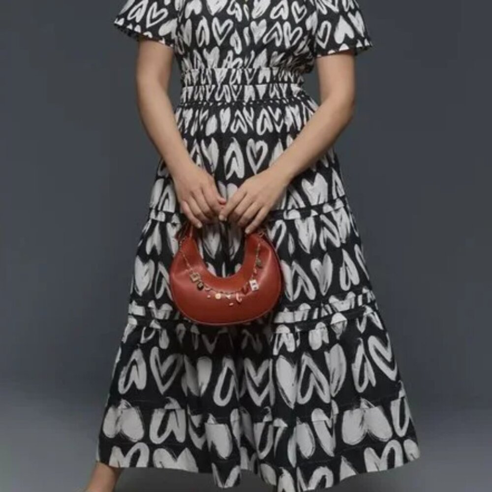 Anthropologie The Somerset Maxi Dress, Heart Print, Tiered, Smocked, Cotton, XL